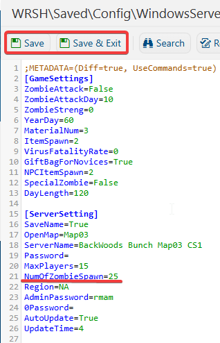 no-one-survived-configurations-WRSH\Saved\Config\WindowsServer\Game.ini-zombie-spawn-rate-settings.png