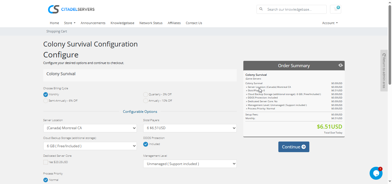 Colony Surival Configuration
