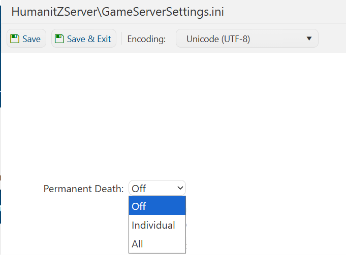 Configuring Permadeath 1