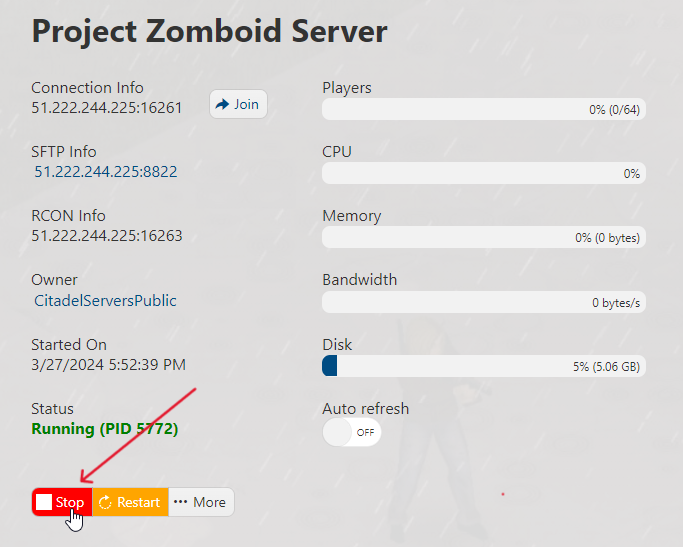 Project Zomboid - Stop Server