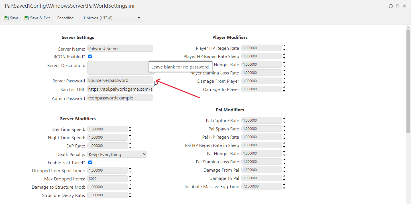 Palworld - Add Password via Config Files