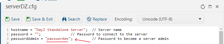 DayZ - Text Editor Admin Password