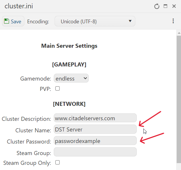DST - Set Server Name & Password