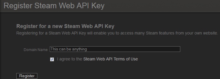 Register steam webi api key