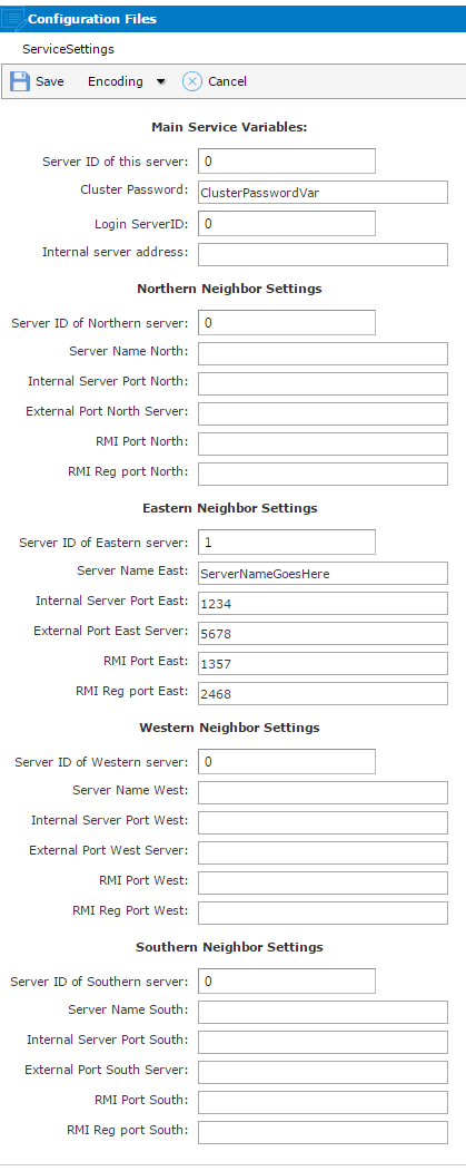 Service Settings Configuration Editor Filled